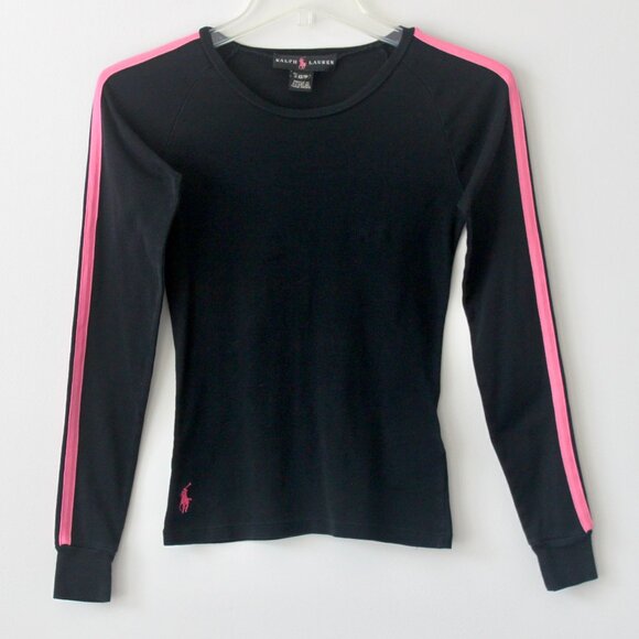 Ralph Lauren Tops - Ralph Lauren Vintage 90's Pink Race Stripe Black Long-Sleeve T-Shirt Extra Small